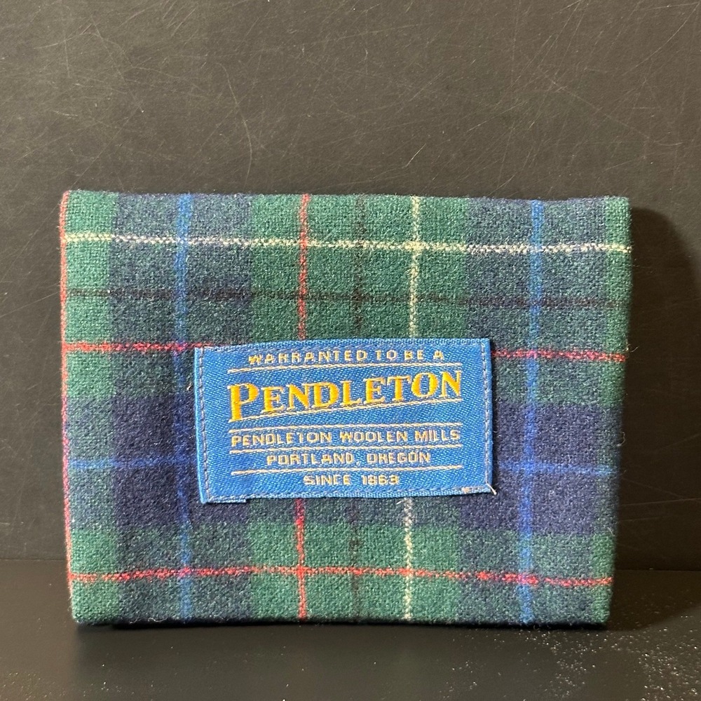 Pendleton Woolen Mills Plaid Wool Small Pouch Wallet Insert‎ Green Blue Tartan